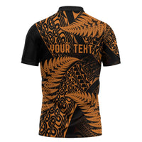 New Zealand Rugby Pacific Personalised Zipper Polo Shirt All Gold Maori Pasifika Fern Pattern - Polynesian Pride