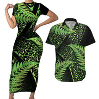 New Zealand Rugby Pacific Personalised Couples Matching Short Sleeve Bodycon Dress and Hawaiian Shirt All Lime Maori Pasifika Fern Pattern