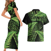 New Zealand Rugby Pacific Personalised Couples Matching Short Sleeve Bodycon Dress and Hawaiian Shirt All Lime Maori Pasifika Fern Pattern