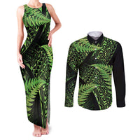 New Zealand Rugby Pacific Personalised Couples Matching Tank Maxi Dress and Long Sleeve Button Shirt All Lime Maori Pasifika Fern Pattern