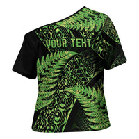 New Zealand Rugby Pacific Personalised Cross Shoulder Shirt All Lime Maori Pasifika Fern Pattern - Polynesian Pride