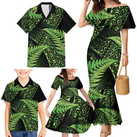 New Zealand Rugby Pacific Personalised Family Matching Mermaid Dress and Hawaiian Shirt All Lime Maori Pasifika Fern Pattern