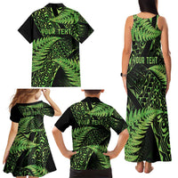 New Zealand Rugby Pacific Personalised Family Matching Tank Maxi Dress and Hawaiian Shirt All Lime Maori Pasifika Fern Pattern