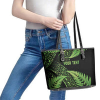 New Zealand Rugby Pacific Personalised Leather Tote Bag All Lime Maori Pasifika Fern Pattern