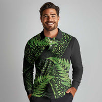 New Zealand Rugby Pacific Personalised Long Sleeve Polo Shirt All Lime Maori Pasifika Fern Pattern