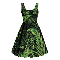New Zealand Rugby Pacific Personalised Midi Dress All Lime Maori Pasifika Fern Pattern - Polynesian Pride