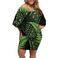 New Zealand Rugby Pacific Personalised Off Shoulder Short Dress All Lime Maori Pasifika Fern Pattern