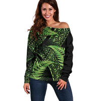 New Zealand Rugby Pacific Personalised Off Shoulder Sweater All Lime Maori Pasifika Fern Pattern