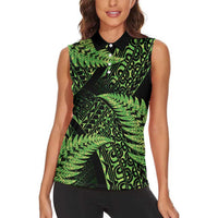 New Zealand Rugby Pacific Personalised Women Sleeveless Polo Shirt All Lime Maori Pasifika Fern Pattern