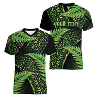 New Zealand Rugby Pacific Personalised Women V-Neck T-Shirt All Lime Maori Pasifika Fern Pattern
