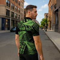 New Zealand Rugby Pacific Personalised Zipper Polo Shirt All Lime Maori Pasifika Fern Pattern - Polynesian Pride
