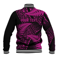 New Zealand Rugby Pacific Personalised Baseball Jacket All Pink Maori Pasifika Fern Pattern