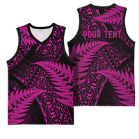New Zealand Rugby Pacific Personalised Basketball Jersey All Pink Maori Pasifika Fern Pattern - Polynesian Pride