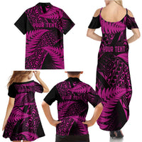 New Zealand Rugby Pacific Personalised Family Matching Summer Maxi Dress and Hawaiian Shirt All Pink Maori Pasifika Fern Pattern