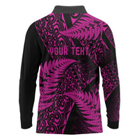 New Zealand Rugby Pacific Personalised Long Sleeve Polo Shirt All Pink Maori Pasifika Fern Pattern
