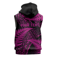 New Zealand Rugby Pacific Personalised Sleeveless Hoodie All Pink Maori Pasifika Fern Pattern - Polynesian Pride