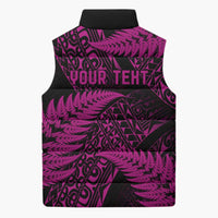 New Zealand Rugby Pacific Personalised Sleeveless Puffer Jacket All Pink Maori Pasifika Fern Pattern - Polynesian Pride
