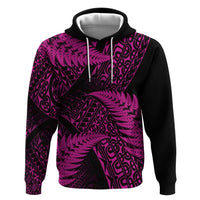 New Zealand Rugby Pacific Personalised Zip Hoodie All Pink Maori Pasifika Fern Pattern