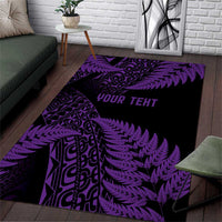 New Zealand Rugby Pacific Personalised Area Rug All Purple Maori Pasifika Fern Pattern