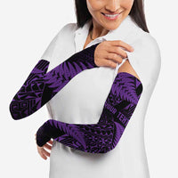 New Zealand Rugby Pacific Personalised Arm Sleeves All Purple Maori Pasifika Fern Pattern - Polynesian Pride
