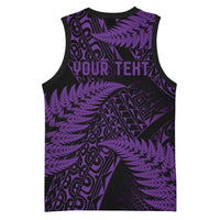 New Zealand Rugby Pacific Personalised Basketball Jersey All Purple Maori Pasifika Fern Pattern - Polynesian Pride