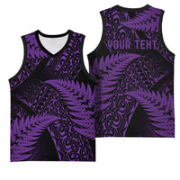 New Zealand Rugby Pacific Personalised Basketball Jersey All Purple Maori Pasifika Fern Pattern - Polynesian Pride