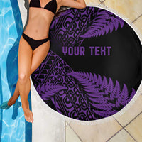 New Zealand Rugby Pacific Personalised Beach Blanket All Purple Maori Pasifika Fern Pattern
