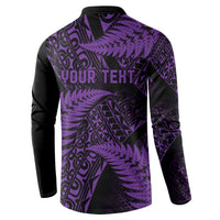 New Zealand Rugby Pacific Personalised Button Sweatshirt All Purple Maori Pasifika Fern Pattern