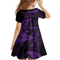 New Zealand Rugby Pacific Personalised Family Matching Off Shoulder Short Dress and Hawaiian Shirt All Purple Maori Pasifika Fern Pattern
