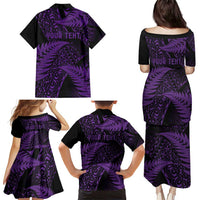New Zealand Rugby Pacific Personalised Family Matching Puletasi and Hawaiian Shirt All Purple Maori Pasifika Fern Pattern