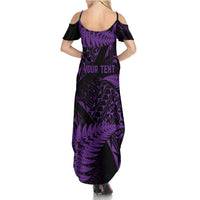 New Zealand Rugby Pacific Personalised Family Matching Summer Maxi Dress and Hawaiian Shirt All Purple Maori Pasifika Fern Pattern
