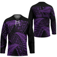 New Zealand Rugby Pacific Personalised Hockey Jersey All Purple Maori Pasifika Fern Pattern - Polynesian Pride