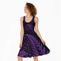 New Zealand Rugby Pacific Personalised Midi Dress All Purple Maori Pasifika Fern Pattern - Polynesian Pride