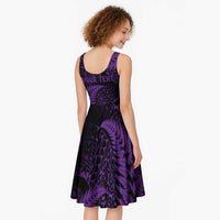 New Zealand Rugby Pacific Personalised Midi Dress All Purple Maori Pasifika Fern Pattern - Polynesian Pride