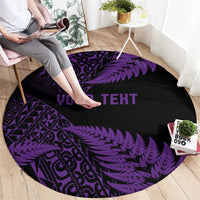 New Zealand Rugby Pacific Personalised Round Carpet All Purple Maori Pasifika Fern Pattern