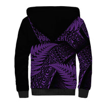 New Zealand Rugby Pacific Personalised Sherpa Hoodie All Purple Maori Pasifika Fern Pattern