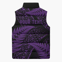 New Zealand Rugby Pacific Personalised Sleeveless Puffer Jacket All Purple Maori Pasifika Fern Pattern - Polynesian Pride