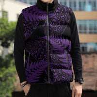 New Zealand Rugby Pacific Personalised Sleeveless Puffer Jacket All Purple Maori Pasifika Fern Pattern - Polynesian Pride