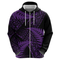 New Zealand Rugby Pacific Personalised Zip Hoodie All Purple Maori Pasifika Fern Pattern