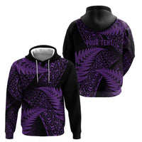 New Zealand Rugby Pacific Personalised Zip Hoodie All Purple Maori Pasifika Fern Pattern