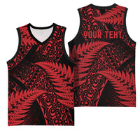 New Zealand Rugby Pacific Personalised Basketball Jersey All Red Maori Pasifika Fern Pattern - Polynesian Pride