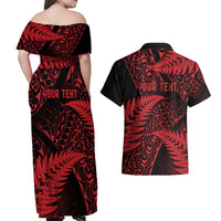 New Zealand Rugby Pacific Personalised Couples Matching Off Shoulder Maxi Dress and Hawaiian Shirt All Red Maori Pasifika Fern Pattern