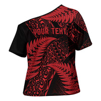 New Zealand Rugby Pacific Personalised Cross Shoulder Shirt All Red Maori Pasifika Fern Pattern - Polynesian Pride