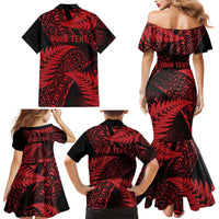 New Zealand Rugby Pacific Personalised Family Matching Mermaid Dress and Hawaiian Shirt All Red Maori Pasifika Fern Pattern