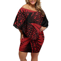New Zealand Rugby Pacific Personalised Family Matching Off Shoulder Short Dress and Hawaiian Shirt All Red Maori Pasifika Fern Pattern
