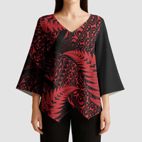 New Zealand Rugby Pacific Personalised Kimono Sleeve Blouse All Red Maori Pasifika Fern Pattern - Polynesian Pride