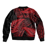 New Zealand Rugby Pacific Personalised Sleeve Zip Bomber Jacket All Red Maori Pasifika Fern Pattern
