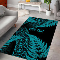 New Zealand Rugby Pacific Personalised Area Rug All Turquoise Maori Pasifika Fern Pattern