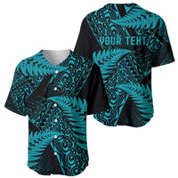 New Zealand Rugby Pacific Personalised Baseball Jersey All Turquoise Maori Pasifika Fern Pattern
