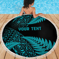 New Zealand Rugby Pacific Personalised Beach Blanket All Turquoise Maori Pasifika Fern Pattern